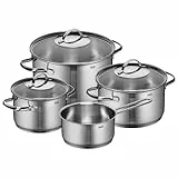 Silit Achat Topfset Induktion 4-teilig, Kochtopf Set mit Glasdeckel, Edelstahl teilmattiert, Induktions Töpfe Set unbeschichtet