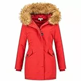 Elara Damen Jacke Winterparka Mantel Kunstfell Chunkyrayan EF-19037 Red 36 (S)