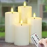 Yeelida Außen-Packung mit 4 flammenlosen wasserdichten LED-Kerzen mit Fernbedienung, Zyklus- Timerfunktion Batteriebetriebener Wachs-Öl Flackernde Kunststoff (Elfenbein, 7,5cm x10 12,5 15 17,5cm)