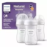 Philips Avent Natural Response Babyflasche mit 260 ml mit Saugern für mittleren Nahrungsfluss (Durchflussrate 3), 3er-Pack, SCY903/03