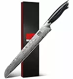 SHAN ZU Brotmesser aus Pulverstahl, 25 cm Japanisches Küchenmesser mit Wellenschliff Kohlenstoffreiches 63 HRC-Brotschneidemesser 12°-Scharfes Längerer Klinge für Brot und Kuchen