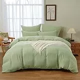 TOCOMOA Musselin Bettwäsche 135x200 Baumwolle 6teilig, Grün Leinenartiger 2 Bettwäsche-Sets mit 2 Kissenbezug 80x80 cm und 2 Kissenbezüge 40x80 cm, Oeko-TEX Bettbezug mit Reißverschluss