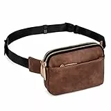 UTO Gürteltasche für Damen Herren wasserdichte Bauchtasche Hüfttasche PU Leder Mode Schlanke Leichte Waist Pack Tasche mit 3 Reißverschlusstaschen Braun