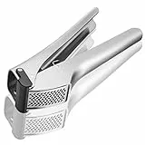 GEFU GARLICO Knoblauchpresse – ergonomisch, Edelstahl mit Abstreifer & Siebeinsatz – große Presskammer, geringer Kraftaufwand – spülmaschinengeeignet (20,6 cm)