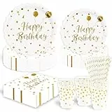 125 Stück Thema Partygeschirr Set, weiß und Gold Geburtstag Geschirr für Graduierung Urlaub Hochzeit Geburtstag Party Zubehör Dekorationen 25 Gäste