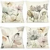 ZWJD Blumen Kissenbezug 40x40 4er Set Outdoor Kissen Dekokissen Leinen Kissenhülle Kissenbezüge Florales Aquarellgemälde Kissenhüllen für Sofa Wohnzimmer Zierkissen 40x40cm