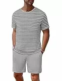Jahetuul Schlafanzüge für Herren mit Kontraststreifen Design Schlafanzug Herren Pyjama Set aus Baumwolle Sommer mit Rundhalsausschnitt Nachtwäsche Set Männer