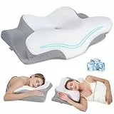 Missleep Nackenstützkissen,Ergonomisches Kopfkissen,Schmetterlingskissen,kopfkissen nackenschmerzen,Zwei Höhen für Seiten & Rücken & Bauchschläfer,Weiß