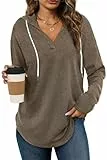 Cuptacc Kapuzenpullover Damen Mit Kordelzug Hoody Damen Mit Kapuze V Ausschnitt Pullover Elegant Jogging Jacke Coffee 2XL 50-52