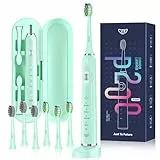 JTF Elektrische Zahnbürste, Schallzahnbürste mit 6 Bürstenköpfen 40000 VPM 5 Modi, Zahnbürste Elektrisch mit Reiseetui, Ausdauer 60 Tage,IPX7, 2 Minuten Smart Timer, Grün