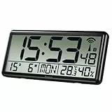 Hama Digitale Wanduhr XXL mit Funk (Digitaluhr mit Thermometer und Hygrometer, große Funkuhr mit Datum und Wochentag, gut ablesbar Wand Uhr zum Hängen und Stellen, inkl. Batterie) schwarz