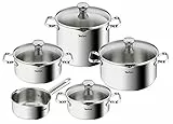 Tefal Duetto Topfset Induktion 9-teilig, robuster und hochwertiger Edelstahl, Induktions Töpfe Set mit Siebdeckel, backofengeeignet bis zu 260°C (ohne Deckel), für alle Herdarten geeignet, A705S9