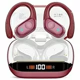 Qecnato Bluetooth Kopfhörer Sport, 75H, In Ear Kopfhörer Kabellos Bluetooth 5.4, HiFi Stereo, Ohrhörer mit 4 HD ENC Mic, LED Anzeige, IP7 Wasserdicht Wireless Headset mit Ohrhaken, Dunkelrot