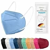 TubeRoo FFP2 Maske blau hellblau 20 Stück Masken aus Deutschland, Made in Germany, weiche Ohrschlaufen Bänder, Atemschutzmaske, Mundschutz, Schutzmaske, Staubmaske, Feinstaubmaske