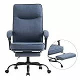 MZLEE Ergonomischer Bürostuhl mit Fußstütze & Liegefunktion (90-135°), Schreibtischstuhl mit Mittagspausenfunktion, 150kg Belastbar Chefsessel, Synchron-Armlehnen, Atmungsaktiver Stoffbezug