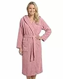 LAYNENBURG Bademantel Damen Frottee aus 100% Baumwolle – OEKO TEX Standard – weicher Morgenmantel langmit Kapuze, Bindegürtel und aufgesetzten Taschen – ideal für Sauna & Zuhause (M altrosa)