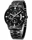 MEGALITH Uhren Herren Schwarz Edelstahl: Chronographen Armbanduhr Herren Wasserdicht - Herrenuhr Groß Ziffernblatt Leuchtende Datum