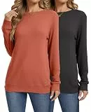 YUTILA Sweatshirt Damen 2er Pack Rundals Einfabrig Langarmshirt Casual Lässig Bequeme Oberteile Pullover