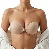 Lillypads® Klebe BH selbstklebend mit Metallverschluss – Trägerloser Push Up BH ohne Träger – Für rückenfreie Kleider & Brautkleider – Farbe Nude - Größe M