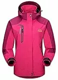 YSENTO Damen Outdoor Wanderjacke Wasserdicht Übergangsjacke Leicht Atmungsaktie Regenjacke Funktionsjacke mit Abnehmbarer Kapuze(Rosarot,M)