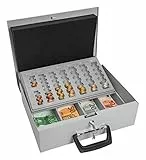 Wedo 150100837 Geldzählkassette Universa (aus Stahlblech, für Hart- und Papiergeld, mit zwei Tragegriffen und 4-Fächereinsatz für Geldscheine, 35,5 x 27,5 x 10 cm) lichtgrau
