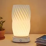 FANSIR Nachttischlampe mit Holzsockel, 9-Stufig Dimmbare Nachttischlampe mit PLA Lampenschirm, Kleine Tischlampe mit USB Kabel für Schlafzimmer Nachttisch Wohnzimme Kinderzimmer（Mittel Spirale A）