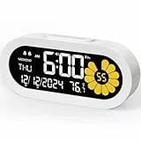 DOOMAY Digitaler Wecker für das Schlafzimmer: Dual-Alarm Nachttischuhr VA LCD-Display mit Sekundenanzeige, 9-Minuten-Schlummerfunktion und Wochenendmodus, 3 Helligkeitsstufen, 4 Alarme für Nachttisch