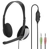Hama PC Headset HS-P100 mit Mikrofon (Ultra leicht, On-Ear, Stereo, Lautstärkeregler am Kabel, 2 m Kabellänge, 3,5 mm Klinke) schwarz