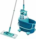 Leifheit Set CLEAN Twist M Flachwischer Ergo 2.0 mit Rollen, Bodenwischer mit Supersoft Bezug für nebelfeuchte Reinigung auf Parkett, Laminat und Echtholz, Mop mit Schleudertechnologie