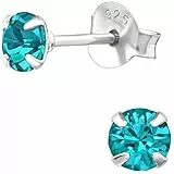 JAYARE Kinder Ohrringe Mädchen rund Ohrstecker Silber 925 Glitzer Kristalle türkis Ohrstecker 4 mm Stecker Geschenke für Mädchen im Geschenketui