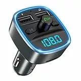 ORIA Bluetooth 5.3 FM Transmitter, Auto Bluetooth Adapter mit 2 USB Aufladung, KFZ Radio Adapter, LED Display Freisprechen Car Kit, Unterstützt TF Karte & USB-Stick - Grau