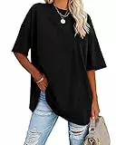 Ebifin Oversize T Shirt Damen Rundhals Kurzärmeliges Tops Casual Lockere Basic Sommer Tee Shirts Bluse.Schwarz.XL