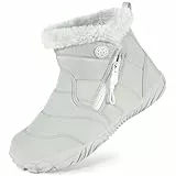 Barfußschuhe Gefüttert Kinder Winterstiefel Jungen Mädchen Wasserdicht Winterschuhe Schneestiefel Warm Stiefel Stiefeletten Beige-A 31EU