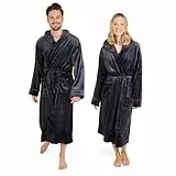 Blumtal Bademantel Damen & Herren L - OEKO-TEX zert. Morgenmantel mit Kapuze, extra saugstark, lang, für Sauna, Anthrazit-Grau
