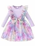 Qiraoxy Mädchen Kleider Tüll Prinzessin Kleid gerippt Lange Ärmel Rüsche Schleife Tüll Tutu Kleid Party Kleid Kleinkind Kinder Mädchen Kleidung Kleider 1-6 Jahre