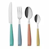 EXZACT Besteck Set 24 Stück - Edelstahl mit lebendig gefärbten Kunststoff-Handgriffen - Bequem zu halten - 6 x Gabeln, 6 x Messer, 6 x Dinner Esslöffel, 6 x Teelöffel (Mischfarbe Farbe x 24)