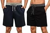 Nieery 2er-Pack Schlafanzughose Herren kurze Baumwolle Sommer PyjamShorts Freizeithose Loungehose mit Seitentaschen und Elastischem Bund