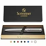 Scriveiner Tintenroller Edelstahl - Atemberaubender Luxuskugelschreiber mit Edelstahl-Finish, Schmidt Black Mine, Bestes Kugelschreiber-Geschenkset für Männer & Frauen, Beruf, Führungskraft, Büro