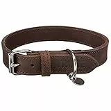 TRIXIE Rustic Halsband Leder Größe M: Halsumfang 37–44 cm/40 mm in Dunkelbraun - genähtes Lederhalsband für mittelgroße Hunde, in klassischem Design, schonendes Anleinen, 19006