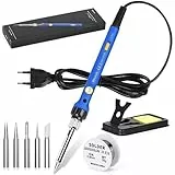 Lötkolben 60W, Lötkolben Set mit Lötzinn, Temperatur Einstellbar 220-480℃, EIN/AUS Schalter, 30g Lötdraht, 5 Lötspitzen, Soldering Iron Set für Elektrotechnik Reparaturen Profi Hobbybastler