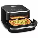 Aigostar Heißluftfritteuse mit XL 745 cm² Garfläche (27.3 * 27.3cm), leiser Extra-Crisp Technologie, Pizzafunktion, Doppelheizung, Sichtfenster, 11 Programmen, Touchscreen, Metall-Innenraum, Schwarz