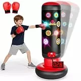 Boxsack Kinder, Boxsack Stehend mit Musik & Licht, 2026 Upgrade Interaktiv Punching Bag, Aufblasbarer Standboxsack mit Boxhandschuh Geschenke für 6-12 Jahren Kinder