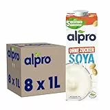 Alpro Sojadrink – Vegan und milchfrei – Von Natur aus laktosefrei und fettarm – Reich an pflanzlichen Proteinen, beinhaltet Calcium und Vitamine – 8 x 1 L – Haltbar