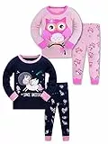 SOIBEEN Mädchen Pyjama Set 100% Baumwolle PJs Kleinkind Langarm Nachtwäsche Kinder Kleidung 2 Stück Outfit,Einhorn-Eule,7 Jahre