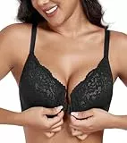 DotVol Damen Große Größen BH Vorderverschluss Floraler Spitze Unterwäsche Ungepolster Alltag T-Rücken Bra(Schwarz, 95C)
