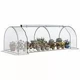 Outsunny Gewächshaus mit Rollfenster winterfest Foliengewächshaus aus Stahl wasserabweisend Treibhaus für Balkon Garten Tomatenhaus mit UV schutz 250x100x80cm Tomatengewächshaus für Gemüse Transparent