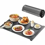 Warmhalteplatte für Speisen, 350W Zusammenklappbar Warmhaltematte, Silikon-Warmhalteplatte - 8s Schnellaufheizung & 3-Temperaturstufen, Wärmeplatte Essen für Auftauen und Warmhalten von Speisen