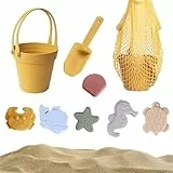 KBIBCK Sandspielzeug Set aus Silikon, Strandspielzeug für Kinder, 9-in-1 Silikon Strandspielzeug Set mit Eimer, Netzbeutel, Schaufeln, 6 Sandformen, Strandset Sandspielzeug für Jungen Mädchen (Orange)