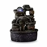 Zimmerbrunnen Wasserfall Natur Stein Rock Light Effekt Buntes Licht, Geschenkidee, Bewegte Innendekoration - Zen Tischbrunnen Entspannend, Feng Shui Objekt Glück, H 23cm - Satya Zen'Light