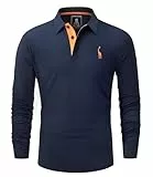GLESTORE Poloshirt Herren Langarm Casual Longsleeve Polo Giraffe Stickerei Langarmshirt Marineblau L